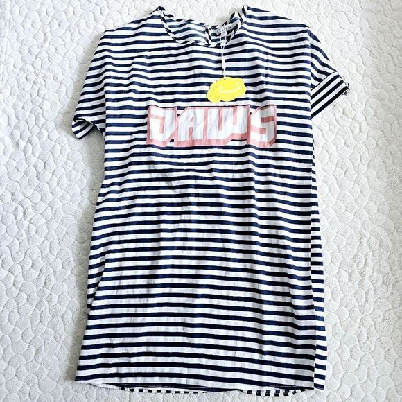Kling Dresses & Skirts - New Kling striped tee shirt dress jaws new with tags spellout 2 XS